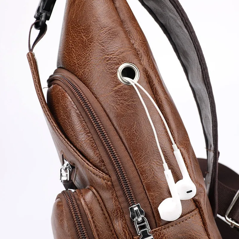 Men's Crossbody USB Chest Leather Travel Bag