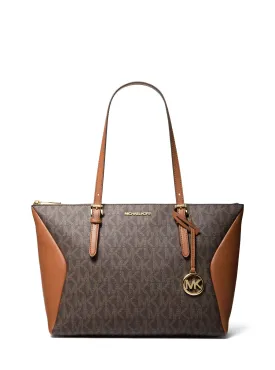 Michael Kors Women's Brown Coraline Large Logo and Leather Tote Bag