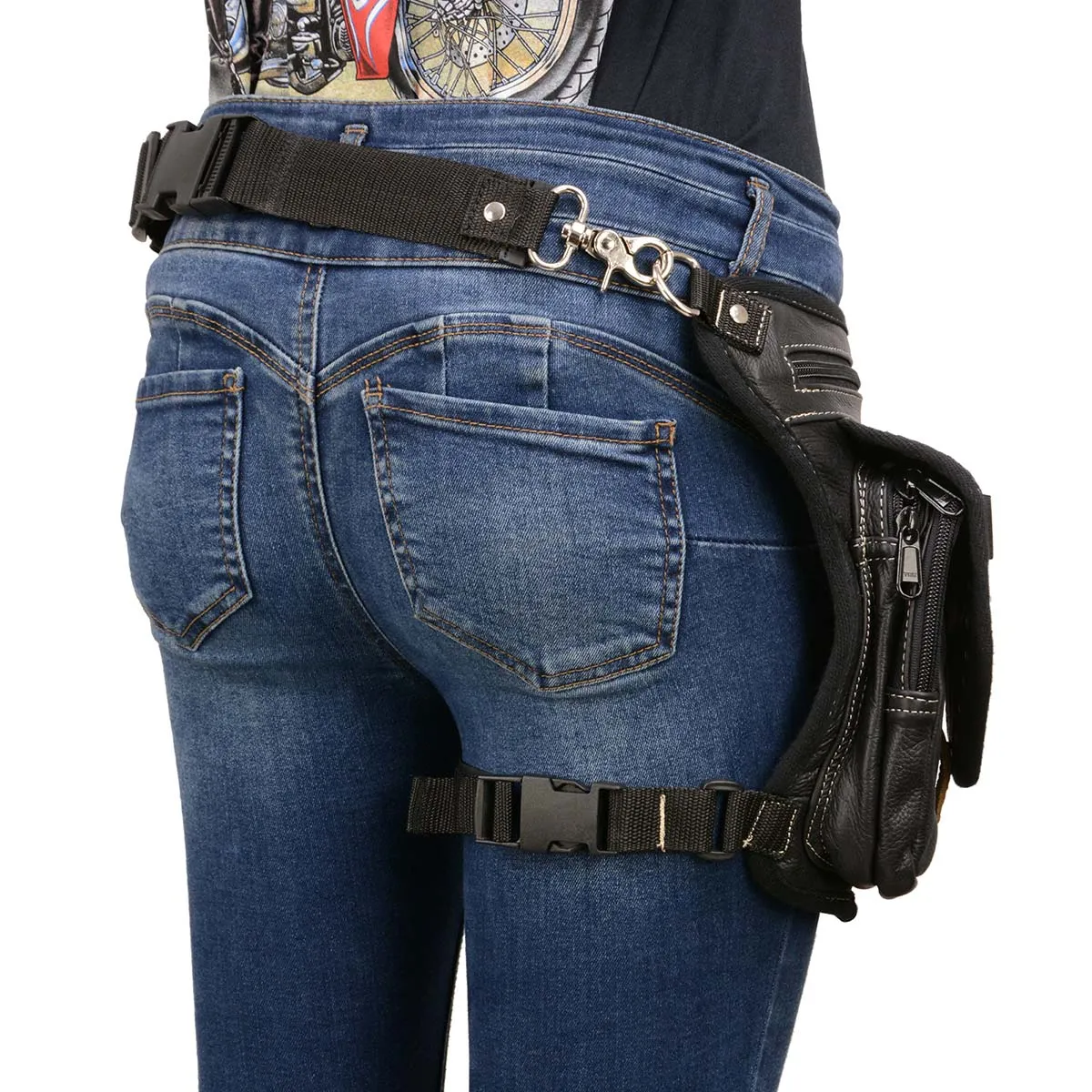 Milwaukee Leather MP8882 Black Conceal and Carry Leather Thigh Bag with Waist Belt