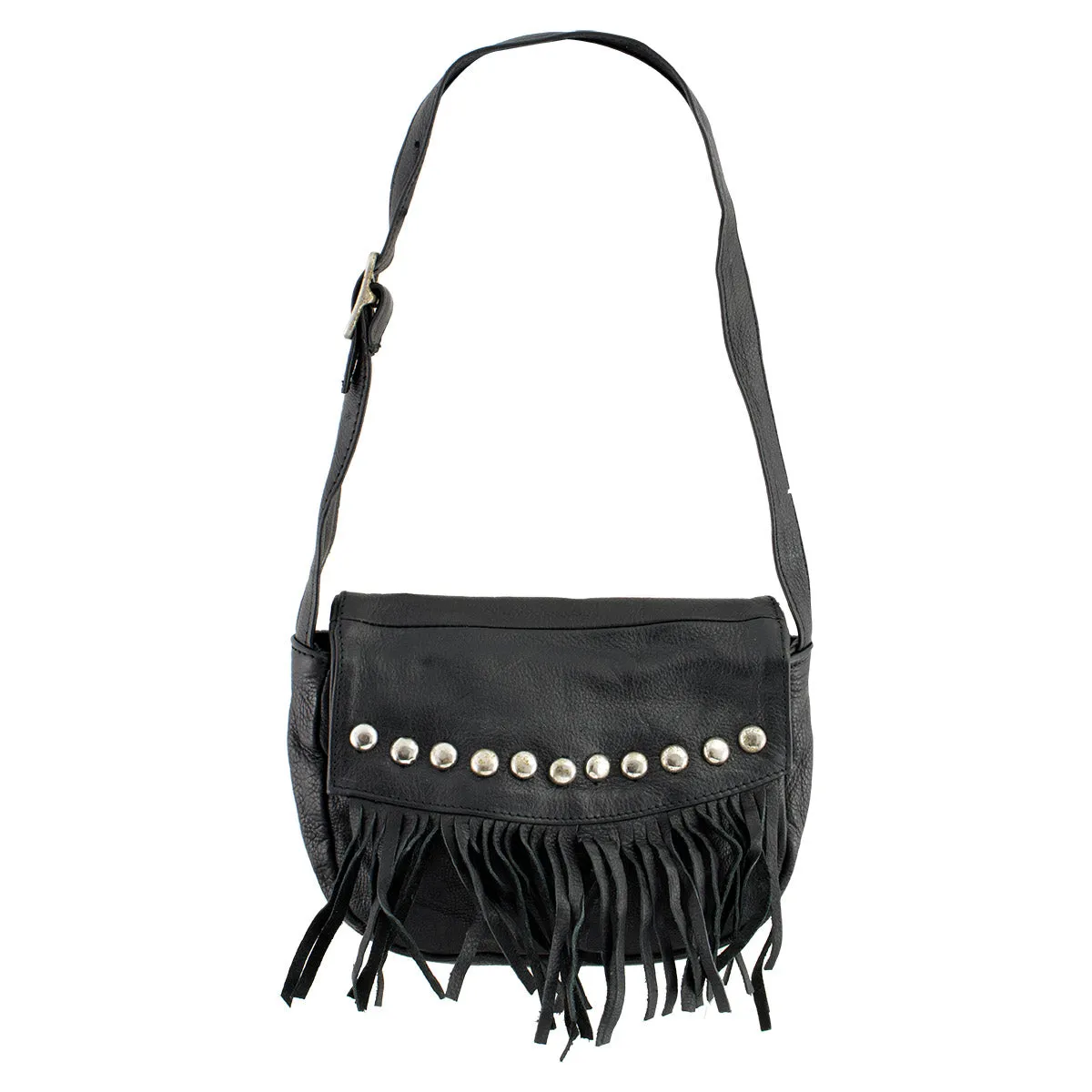 Milwaukee Leather SH507 Ladies ‘Studded and Fringed’ Black Hand Bag