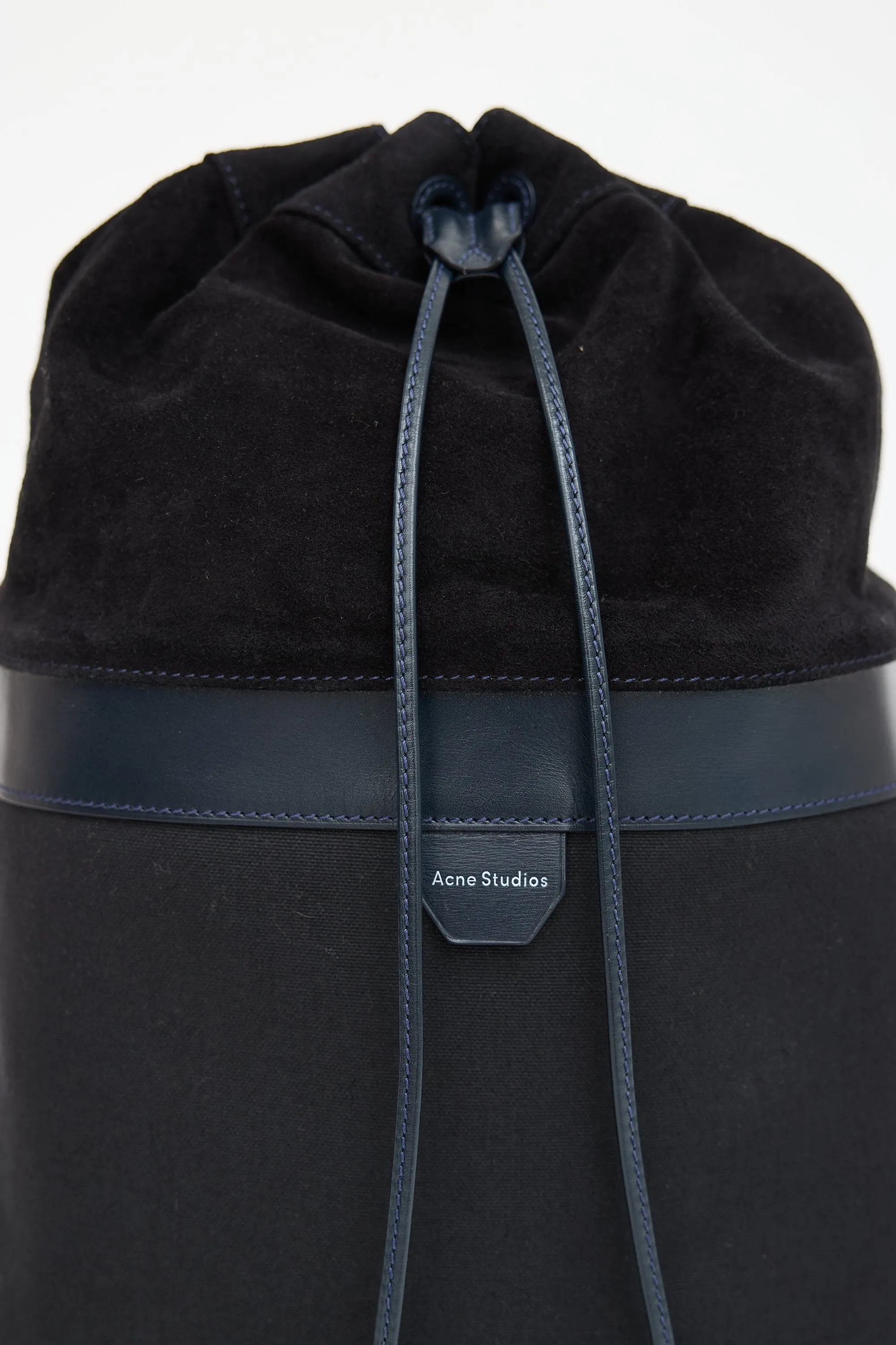 Navy Leather Bucket Backpack