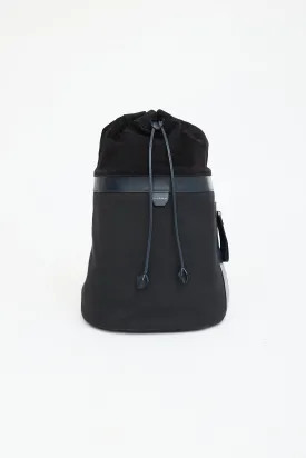 Navy Leather Bucket Backpack