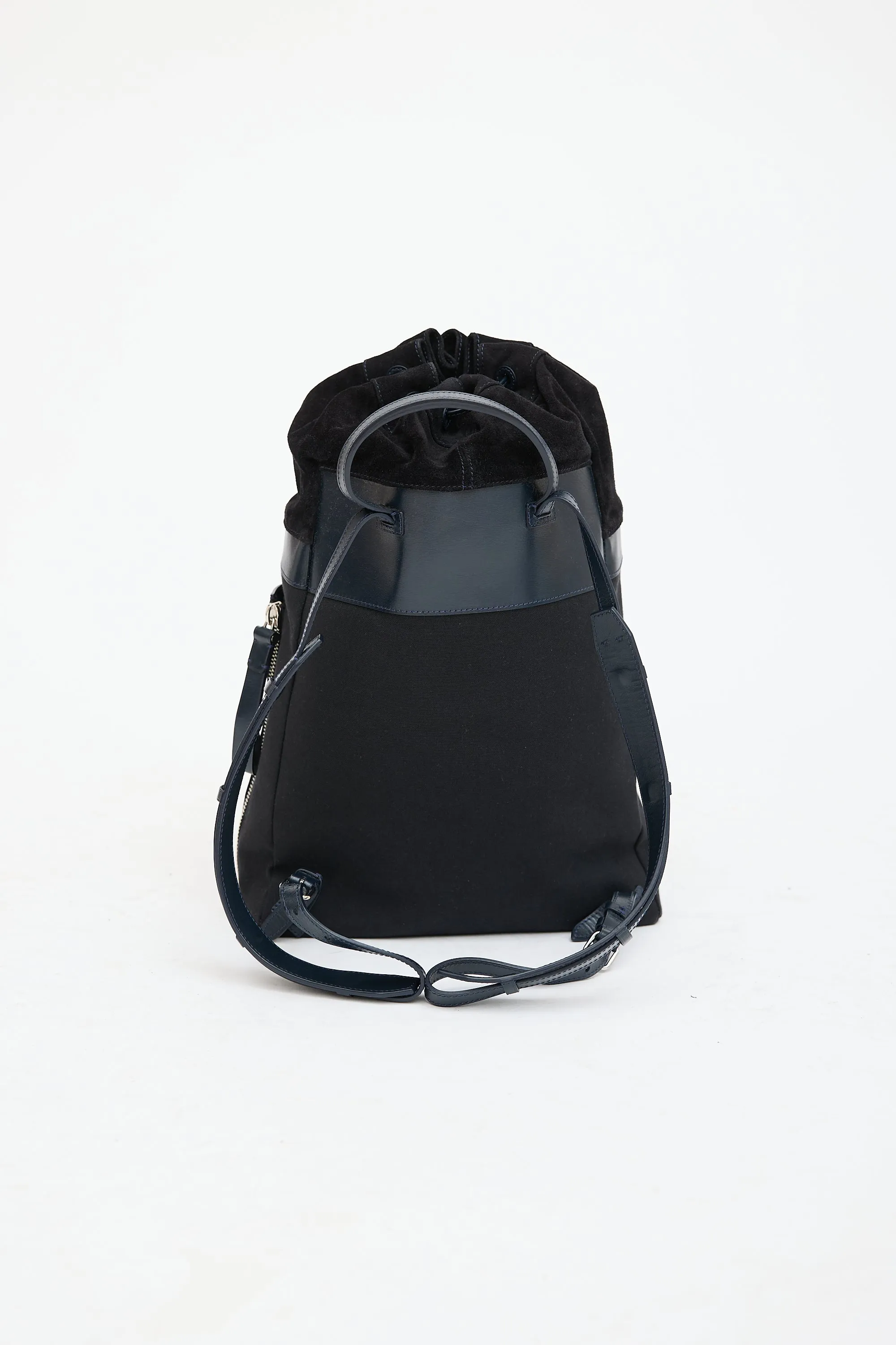 Navy Leather Bucket Backpack