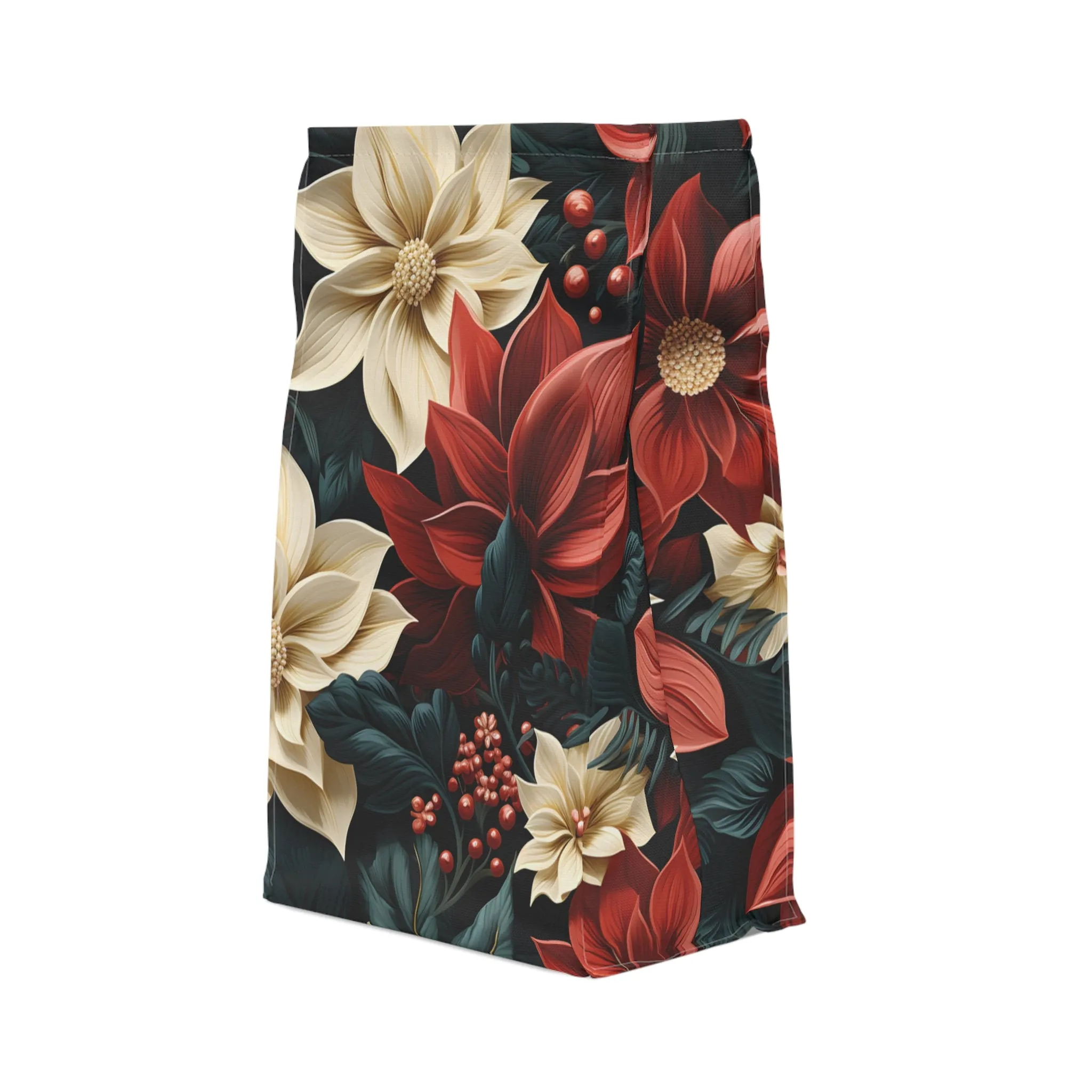 Personalised Insulated Lunch Bag Floral Bag Red and Cream Poinsettia