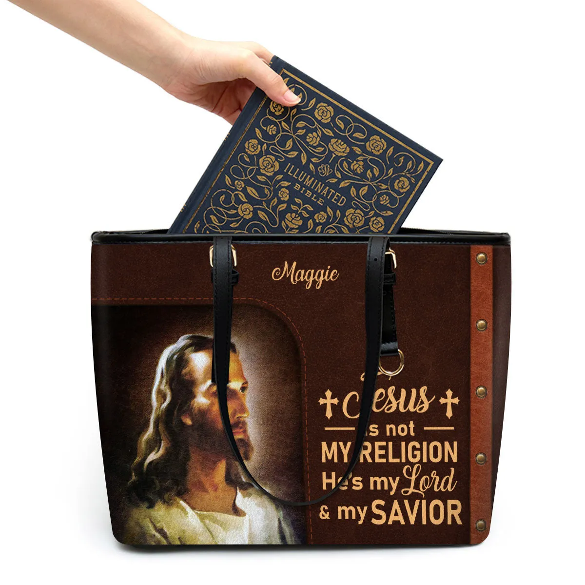 Personalized Large Leather Tote Bag Jesus Is My Lord And My Savior - Spiritual Gifts For Christian Women