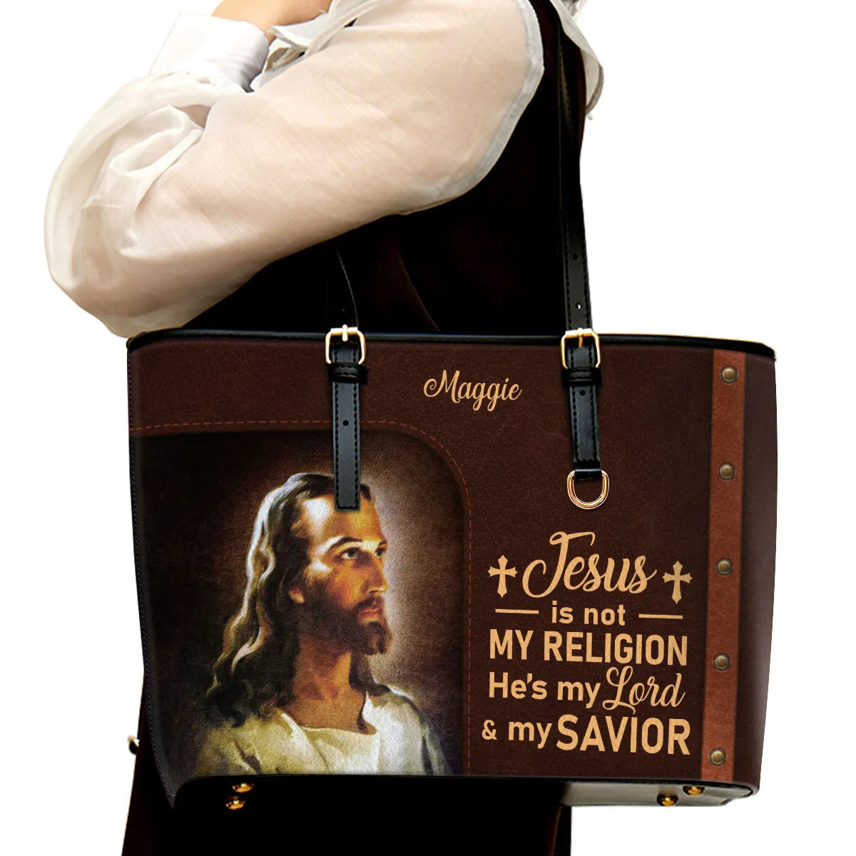 Personalized Large Leather Tote Bag Jesus Is My Lord And My Savior - Spiritual Gifts For Christian Women