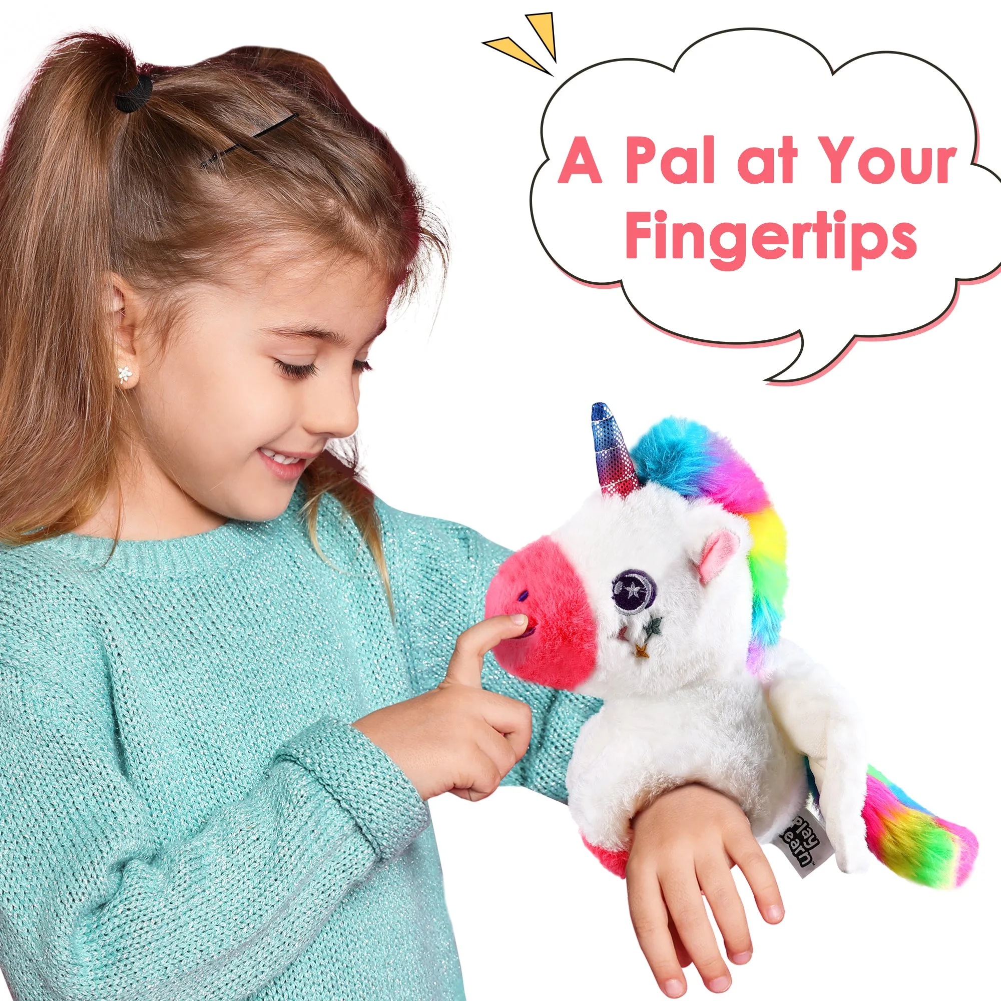 Plush Toy Slaps Bracelets, 12" Unicorn Bull Wristband Play Set