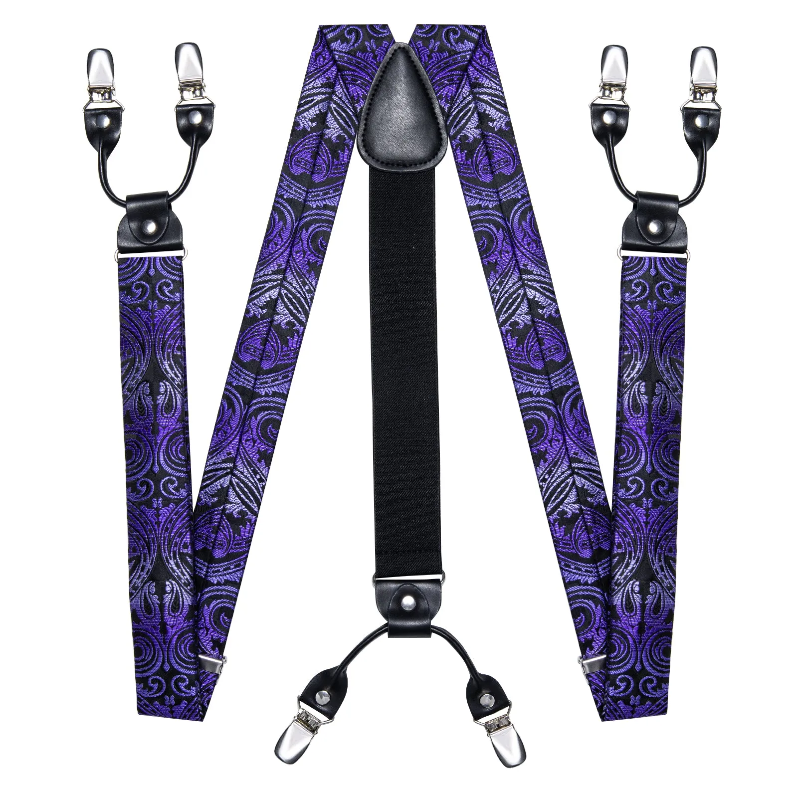 Purple Gradient Paisley Y Back Brace Clip-on Men's Suspender with Bow Tie Set