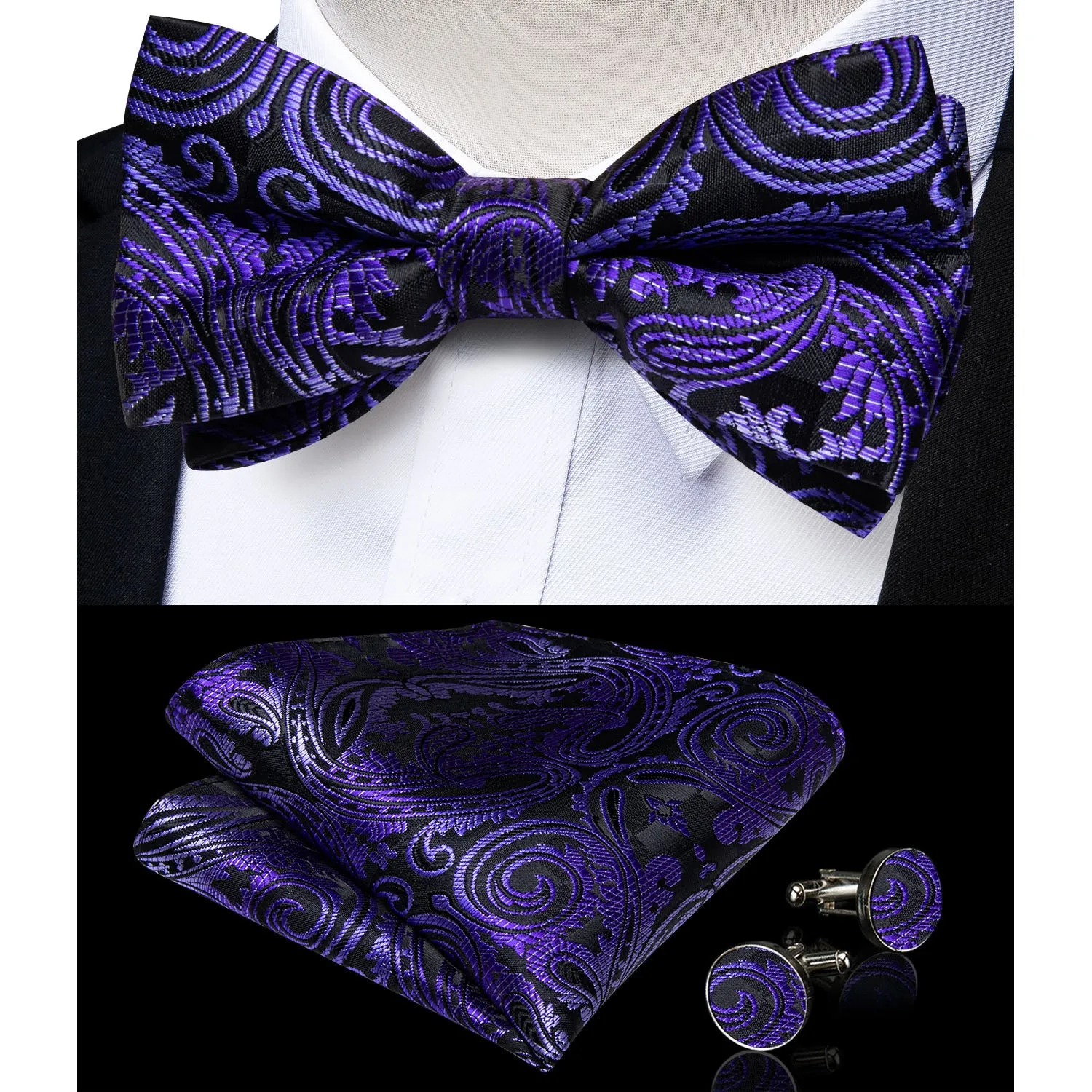 Purple Gradient Paisley Y Back Brace Clip-on Men's Suspender with Bow Tie Set