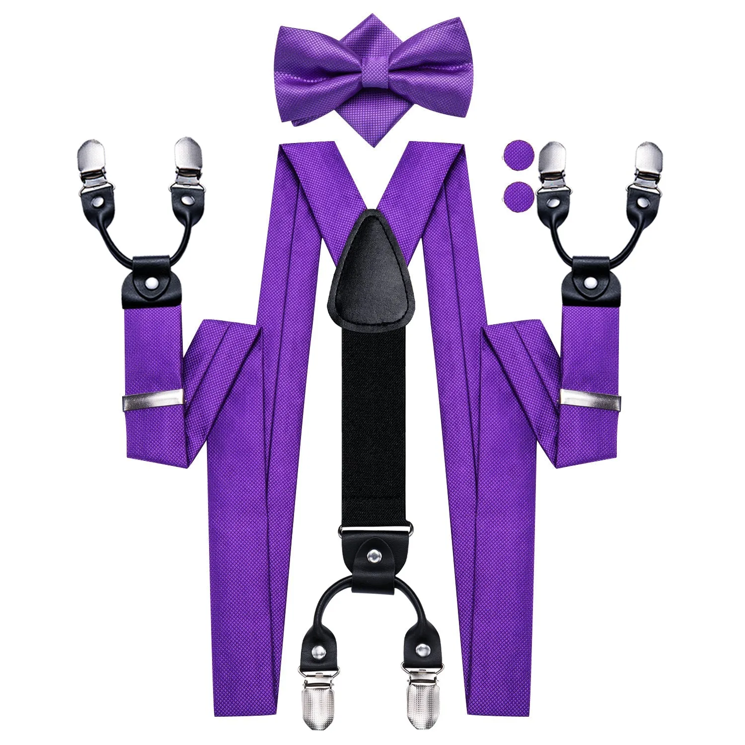 Purple Y Back Brace Clip-on Men's Suspender with Bow Tie Set