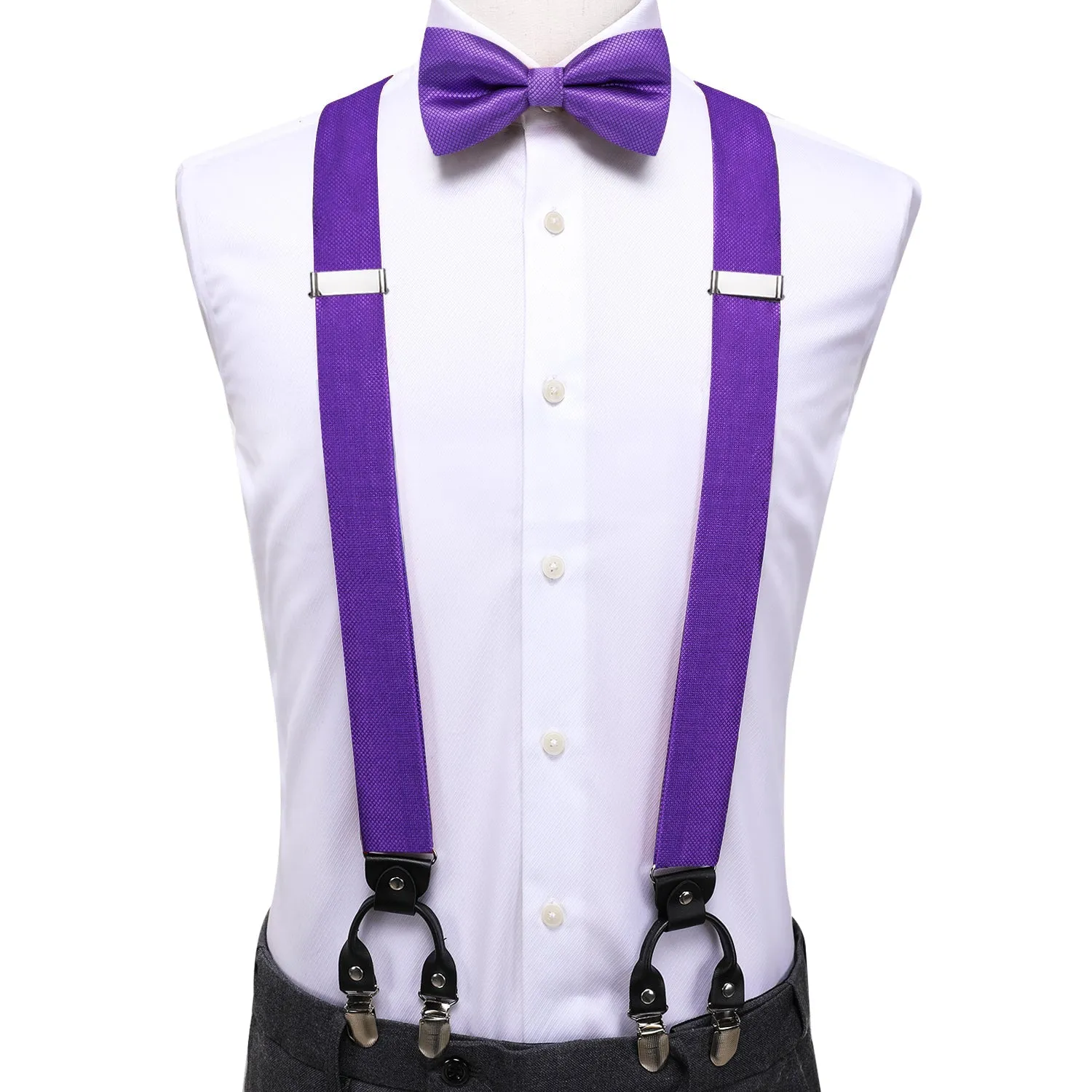 Purple Y Back Brace Clip-on Men's Suspender with Bow Tie Set