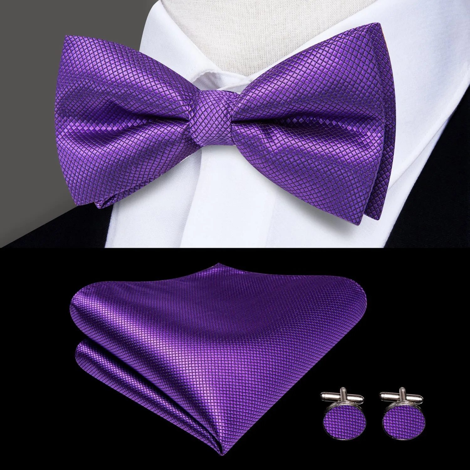 Purple Y Back Brace Clip-on Men's Suspender with Bow Tie Set