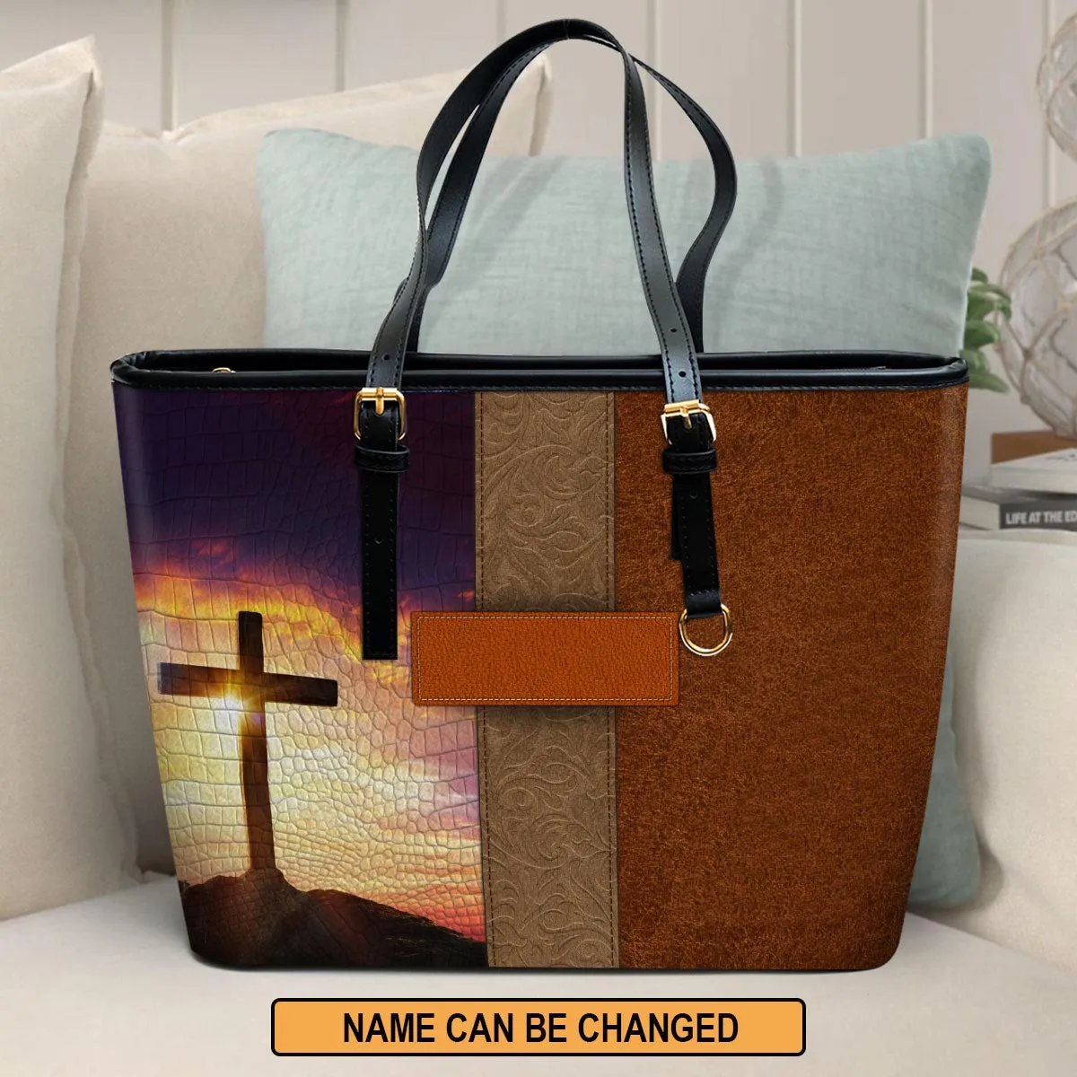 Rise Up And Pray Personalized Cross Large Pu Leather Tote Bag For Women - Mom Gifts For Mothers Day