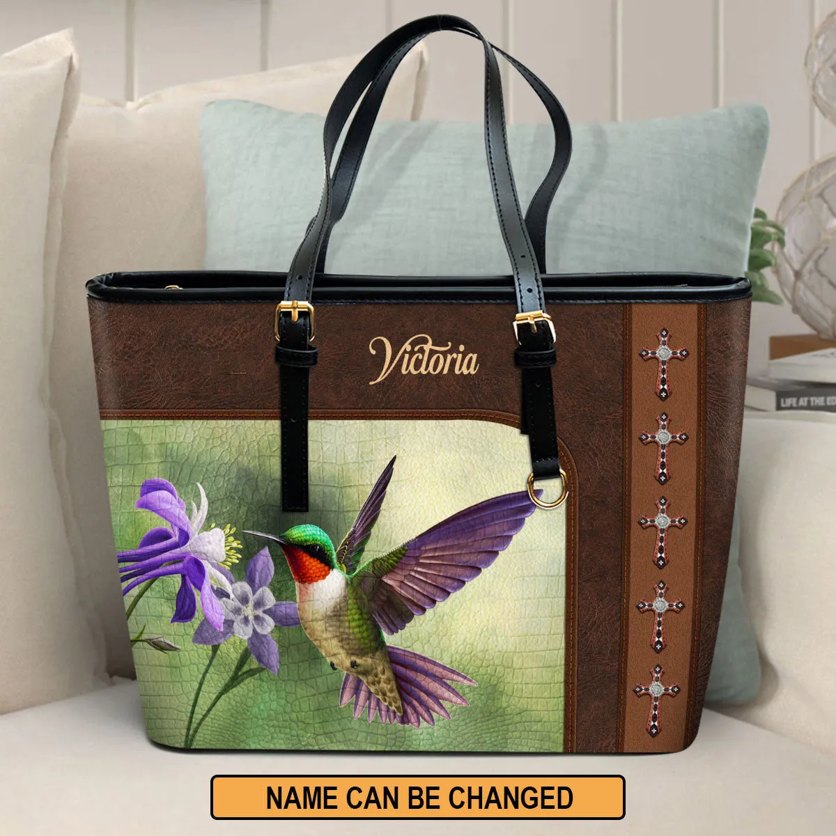 Ruby Throated Hummingbird Personalized Leather Tote Bag Gift For Church Staff Bible Bag - Religious Gifts For Women Of God