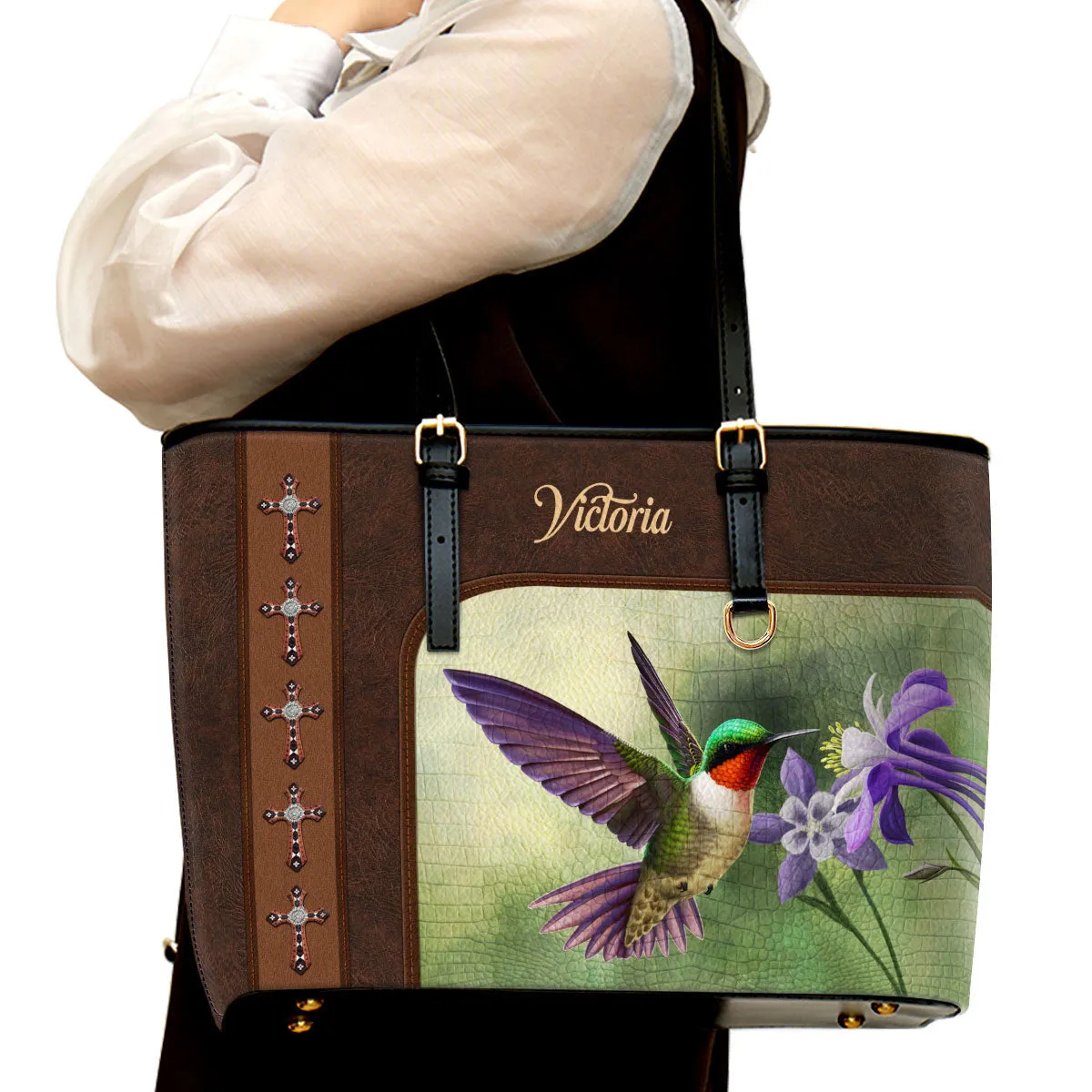 Ruby Throated Hummingbird Personalized Leather Tote Bag Gift For Church Staff Bible Bag - Religious Gifts For Women Of God