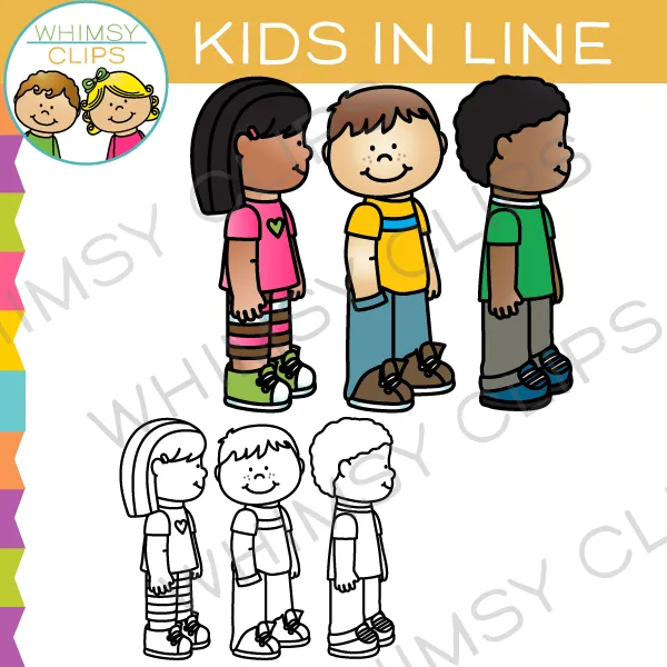 School Kids in Line Clip Art