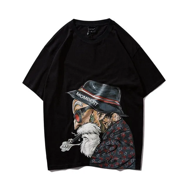 Smoking Old Man Printed Hip Hop Streetwear Loose Tees