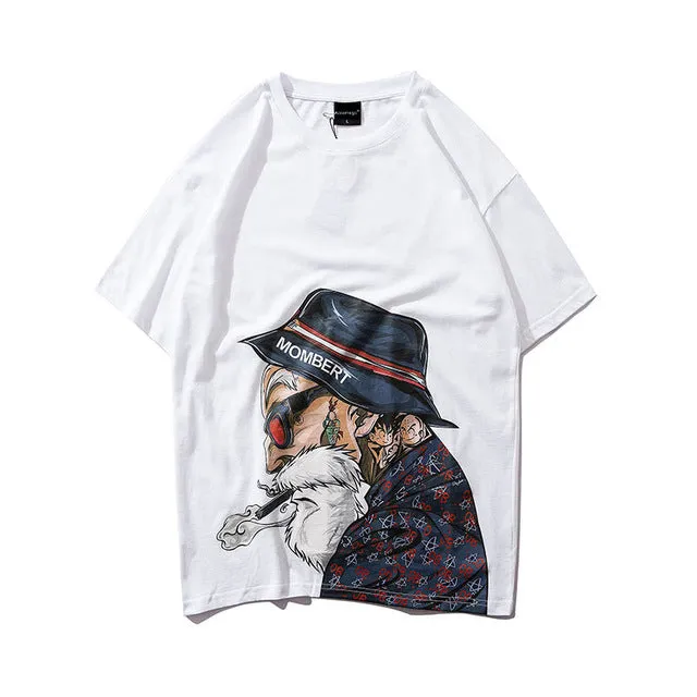 Smoking Old Man Printed Hip Hop Streetwear Loose Tees