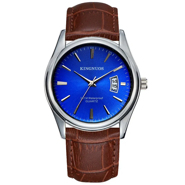 Trendy Fashion Steel Belt Men's Calendar Waterproof Leather Watch Strap Watch