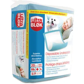 UltraBlok Disposable Underpads, Fluff Core, High Absorbency