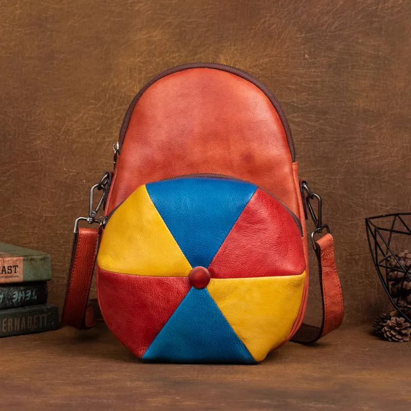 Vintage Hat Shape Leather Backpack for Women C316