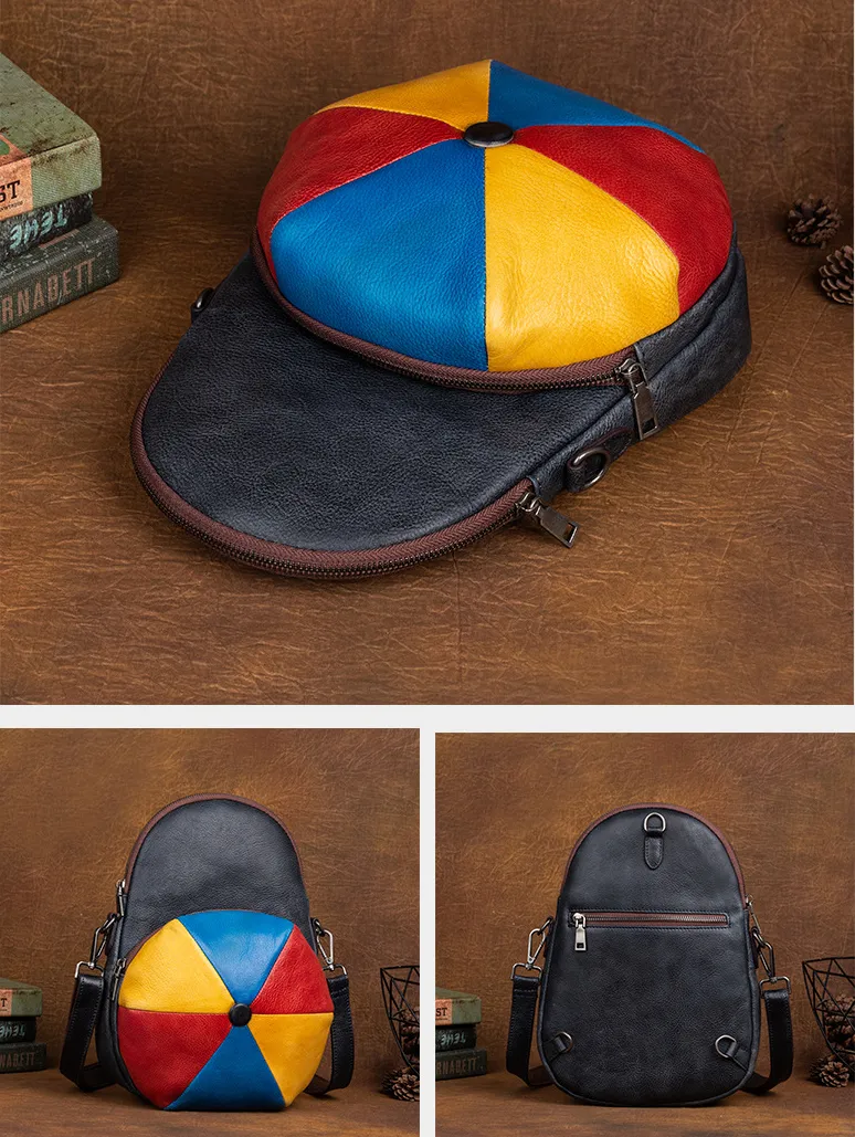 Vintage Hat Shape Leather Backpack for Women C316