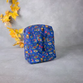 Water Proof Cotton Lunch Bag Blue with Instrument Design.