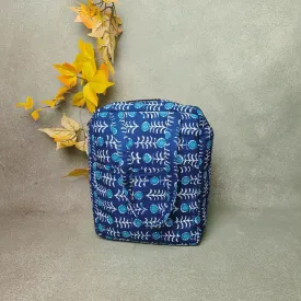 Water Proof Cotton Lunch Bag Sea Blue with White Bandhani Prints