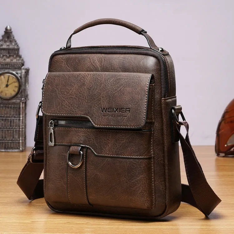 WEIXIER 8642 Men Business Retro PU Leather Handbag Crossbody Bag, Size: 27.5 x 22.5 x 9cm (Dark Brown)