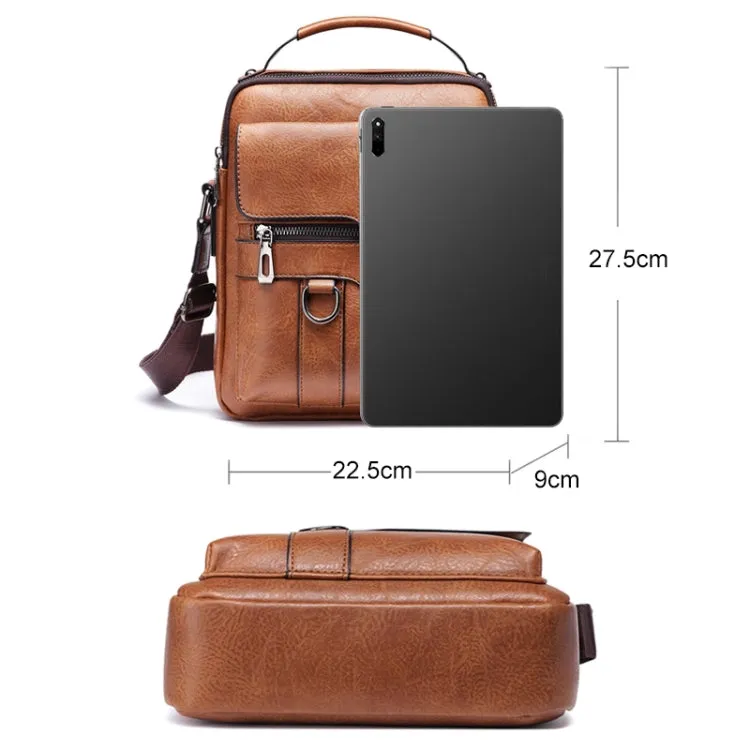 WEIXIER 8642 Men Business Retro PU Leather Handbag Crossbody Bag, Size: 27.5 x 22.5 x 9cm (Dark Brown)