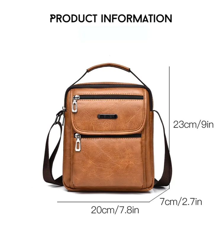 WEIXIER Retro Men Small Satchel Bag PU Shoulder Bag Commuter Messenger Bag(Dark Brown)