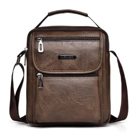 WEIXIER Retro Men Small Satchel Bag PU Shoulder Bag Commuter Messenger Bag(Dark Brown)