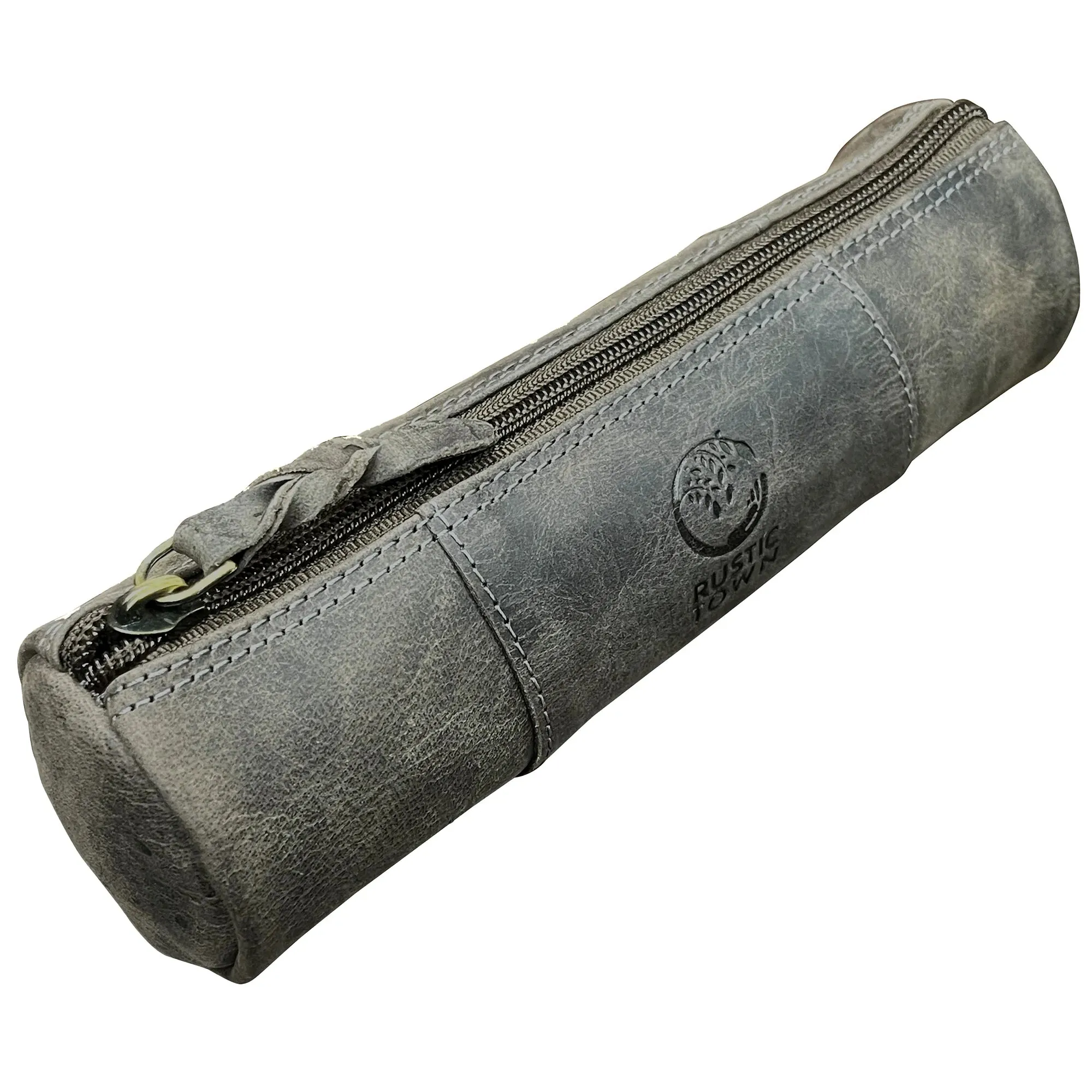 Winnie Leather Zipper Pen Pencil Case (Grey-Evening Blue)