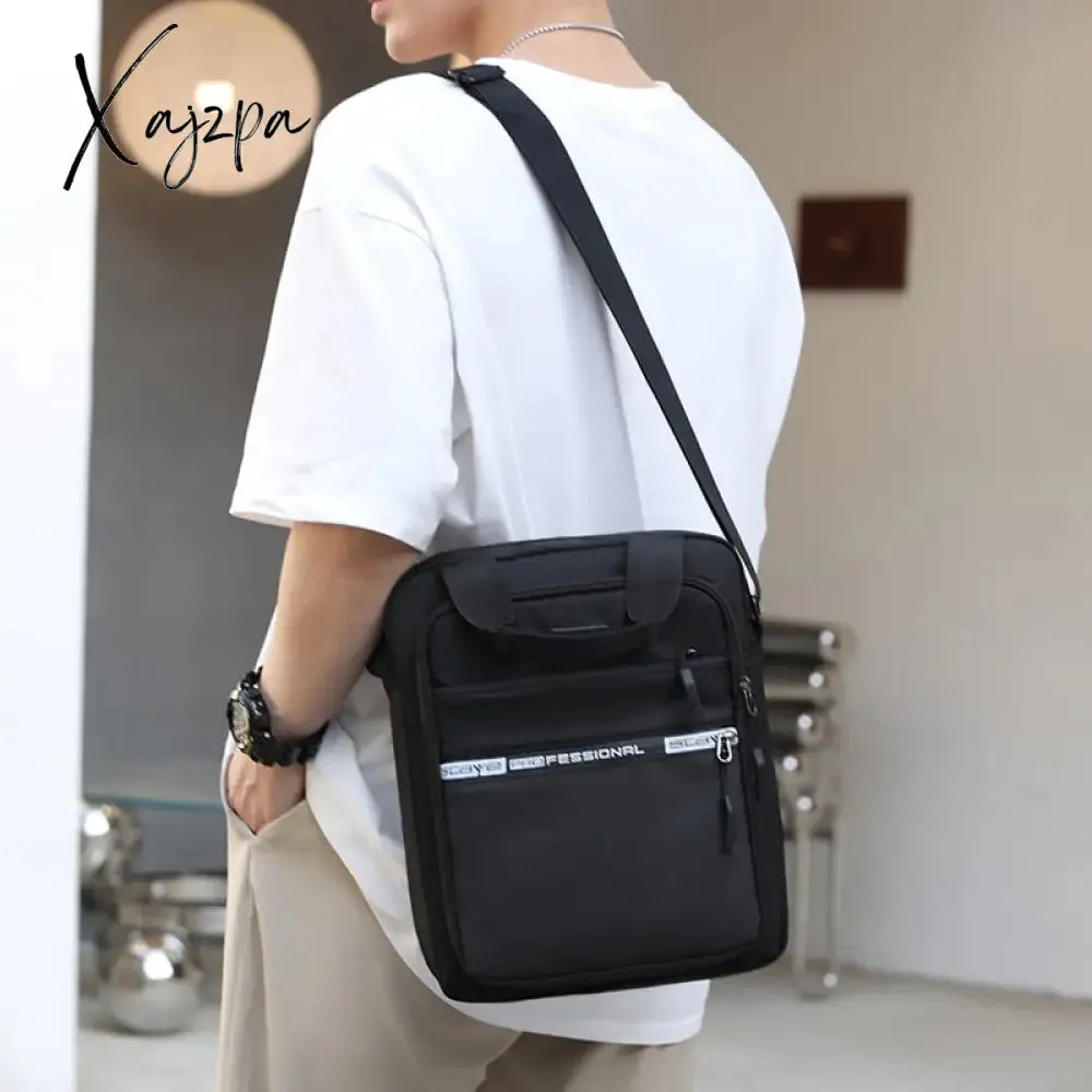 Xajzpa - Large Capacity Shoulder Bag For Men Casual Waterproof Nylon Messenger Bag Black Business A4 Paper Travel Handbags Sac