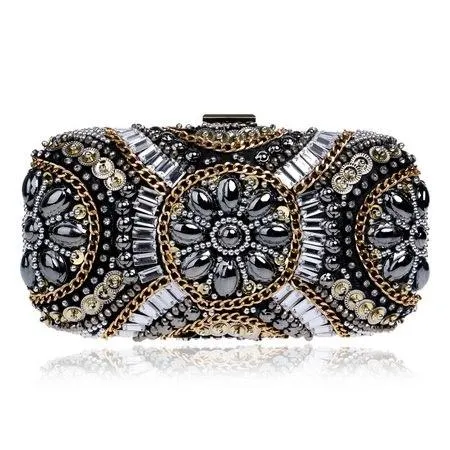 YINGMI Handmade Style Beaded Women Evening Bags Diamonds Embroidery Lady Clutches Chain Shoulder Purse Bags Heart Design Wallets