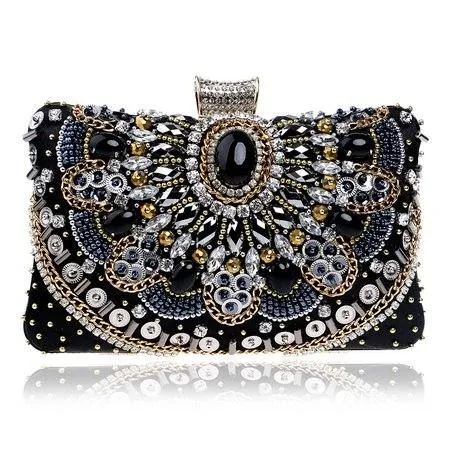 YINGMI Handmade Style Beaded Women Evening Bags Diamonds Embroidery Lady Clutches Chain Shoulder Purse Bags Heart Design Wallets