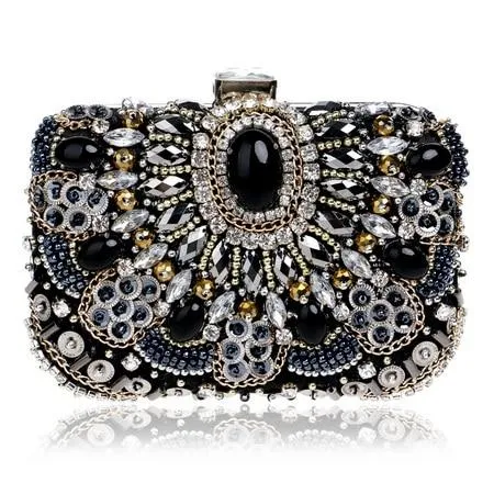 YINGMI Handmade Style Beaded Women Evening Bags Diamonds Embroidery Lady Clutches Chain Shoulder Purse Bags Heart Design Wallets