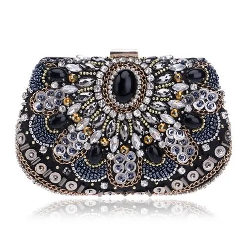 YINGMI Handmade Style Beaded Women Evening Bags Diamonds Embroidery Lady Clutches Chain Shoulder Purse Bags Heart Design Wallets