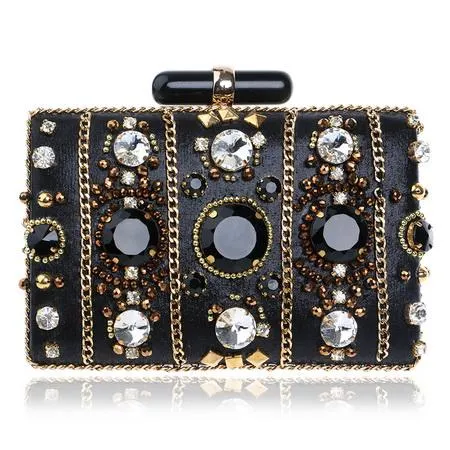 YINGMI Handmade Style Beaded Women Evening Bags Diamonds Embroidery Lady Clutches Chain Shoulder Purse Bags Heart Design Wallets