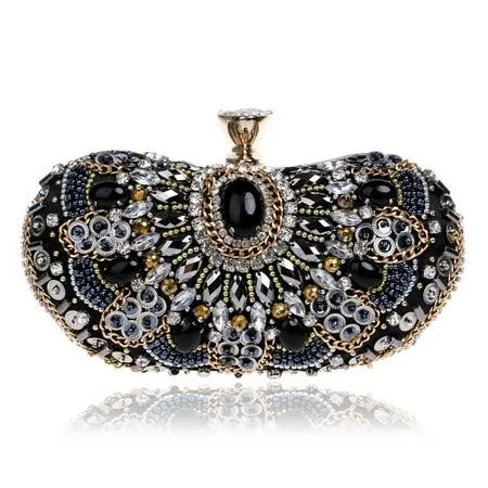 YINGMI Handmade Style Beaded Women Evening Bags Diamonds Embroidery Lady Clutches Chain Shoulder Purse Bags Heart Design Wallets